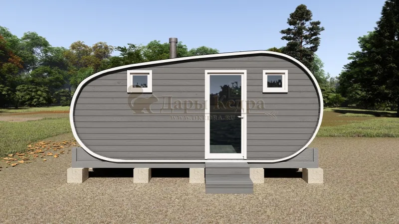 Баня-бочка «Танк» из кедра 5х2,2 метра (вариант 1)