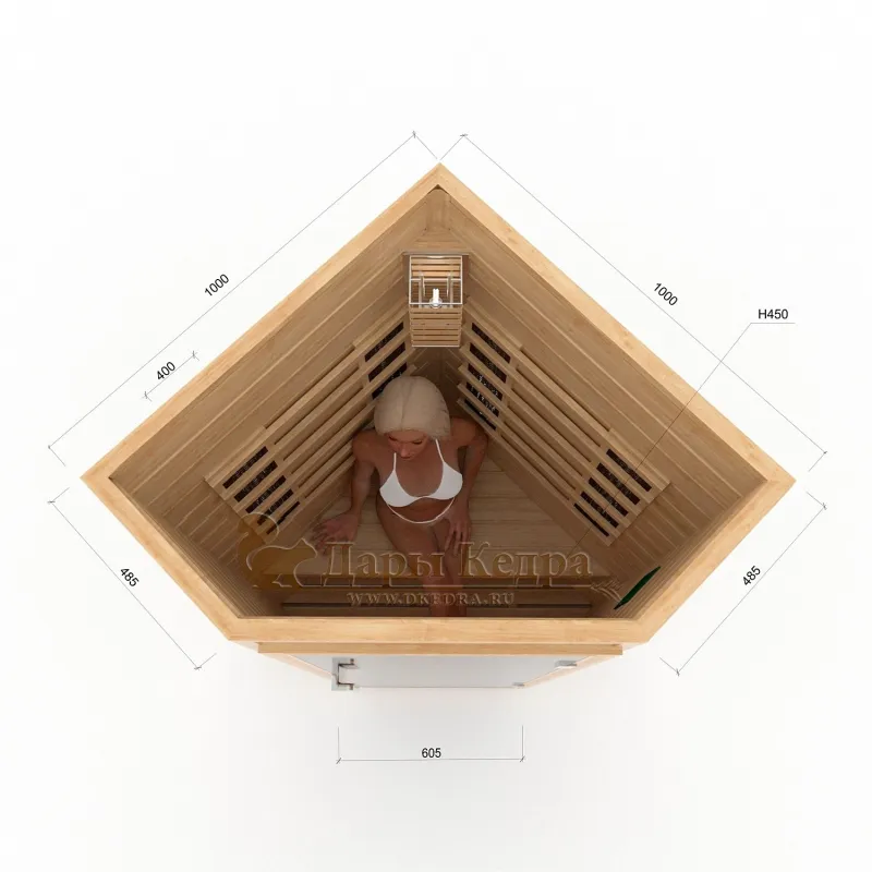 Одноместная угловая инфракрасная сауна кабина из кедра с керамическими излучателями